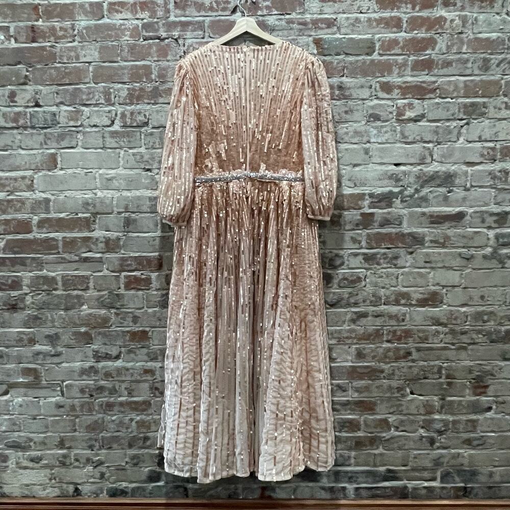 NEW Mac Duggal Sequined Wrap Over‎ 3/4 Sleeve Gown in Apricot Size 18 - Picture 10 of 12